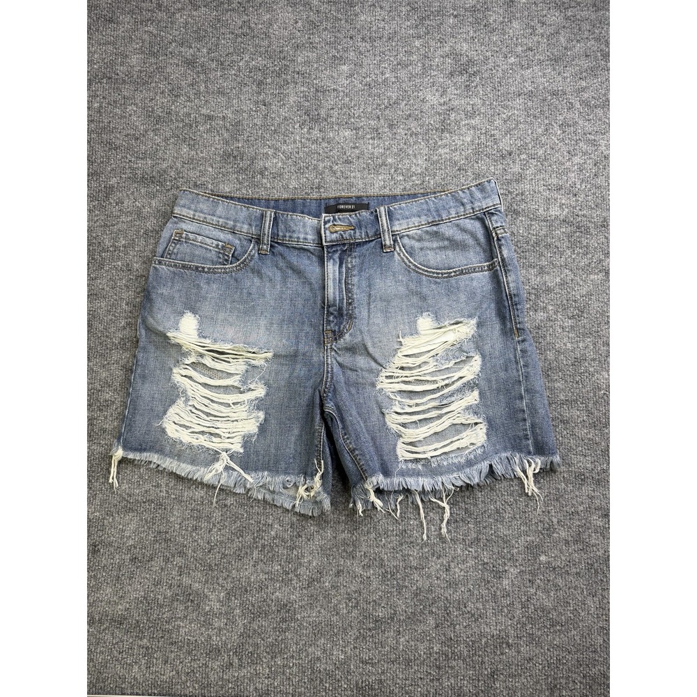 Forever 21 Women's Blue‎ Distressed Denim Shorts Cut Off High Rise Size 29